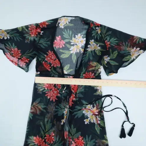 American Eagle  Black Floral Sheer Boho Kimono  Summer Cover-Up Size XS-S