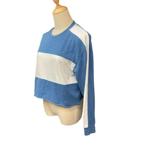 Aritzia TNA Crewneck Long Sleeve Cropped Striped Oversized Tee Top Size Small Blue