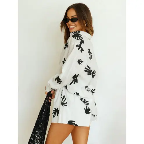 Commense Chill Life Plant Print Casual Relaxed Vacation Top & Short Set White XS