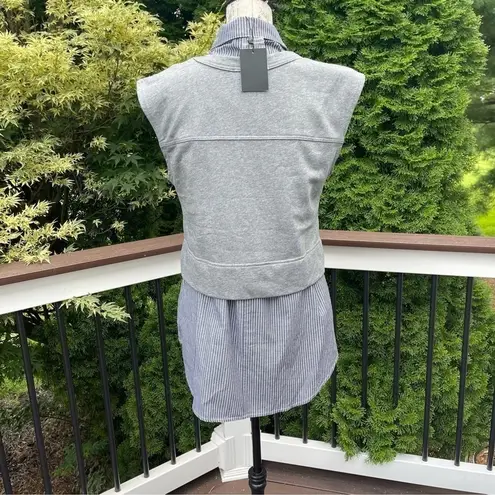 Fate BY LED Layered cotton striped shirt button down tunic 2 piece set Sz L Gray Size L