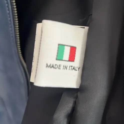 Italian Womans Blue Leather Zip Up Jacket Made by CURGÈ size LG EU 46 NWT W7