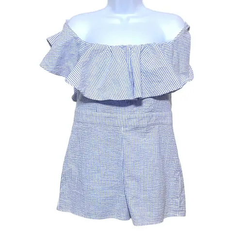 Blue Life  Striped Off Shoulder Festival Romper L Coastal Vacation Beachy Summer