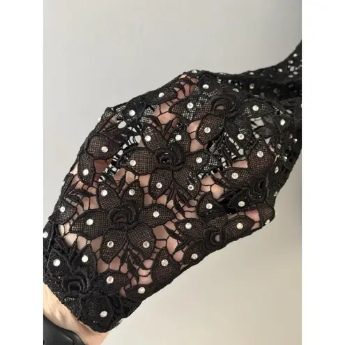 Exclusively Misook Sweater Size Small Black Lace Rhinestone Cocktail Whimsigoth