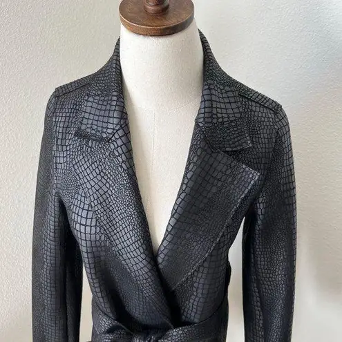 Love Token Trench Coat Women Black XS Olga Croc Pockets Waist Tie EUC