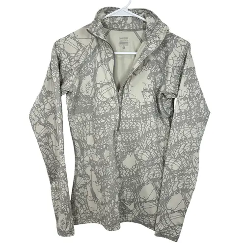 Nike  Pro Dri Fit Women's Cream Grey Geometric Print Half Zip Pullover Top XS