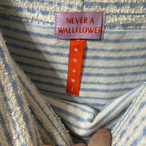 NWT Never A Wallflower Off the Shoulder Dress Beryl Knit Blue & White Size Large