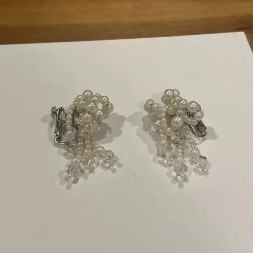 Gorgeous Signed Richelieu Beaded Clip On Crystal / Faux Pearl Earrings