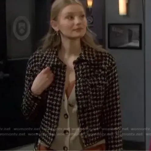 ANTHRO Sadie & Sage Houndstooth Black White Crop Jacket Boxy Snap Front Size L Gray Size L