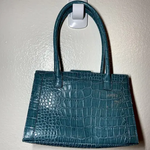 Liz Claiborne  Y2K Vintage Croc Embossed Leather Bow Tassel Purse Shoulder Bag