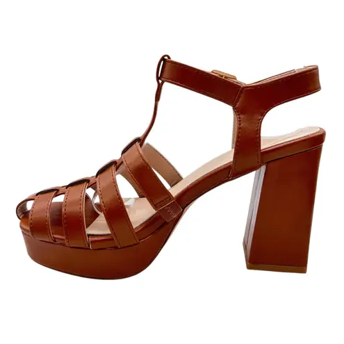 Allegra K  Platform Heel Sandals Womens 7 Brown‎ Strappy Cage T Strap Block Heel