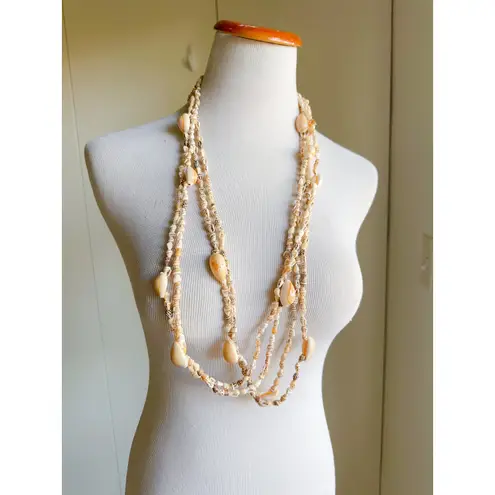 Vintage Set of Seashell Necklace Long Strands Beige Beachy Neutral