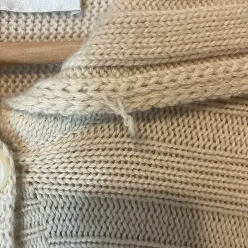 Vintage Sirio Italy Merino Wool Knit Beige Cream Button Fringe Cardigan Sweater Size L