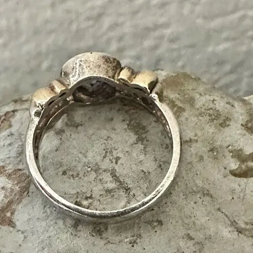 Unique Sterling Silver & 14K Gold Ring with Blue Faceted Stone