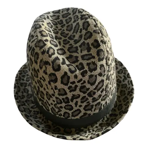 Nicole Marciano leopard print fedora hat lined 100% cotton indie boho Brown