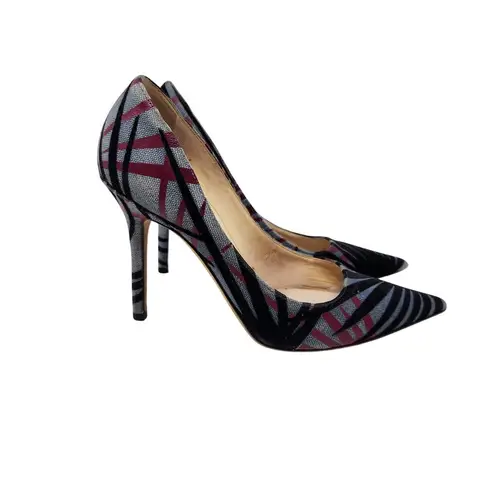 Jimmy Choo Canvas Abel Stiletto Heels Pointed Toe Pumps Multicolor Slip On Size 37 - Image 6