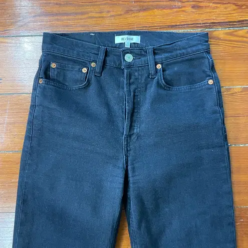 RE/DONE 70s High Rise Stove Pipe Black Jeans Washed Noir Denim Button Fly Sz 26