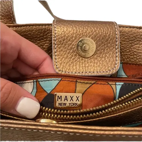 Maxx New York Tan & Copper Purse Zippers Y2K Style Hand Bag Gold Buckle Details!