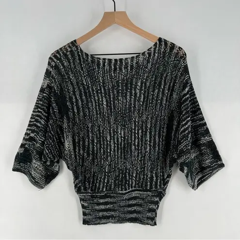 Lumiere Size S Multicolor Lightweight Open Knit Ribbed Hem Batwing Sweater White