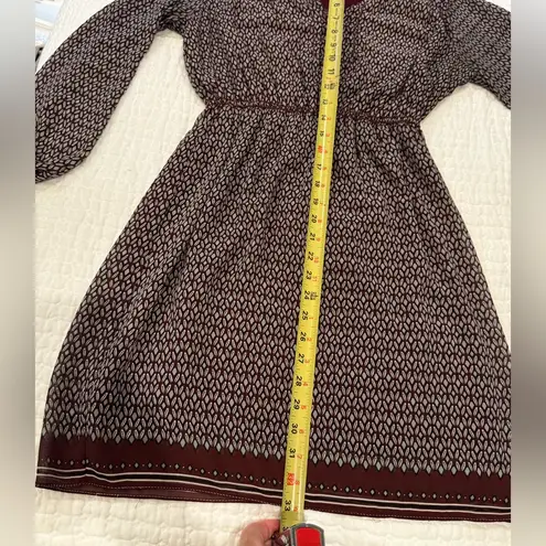 Max Studio  Boho Geo Print Business Casual Fall Long Sleeve Mini Dress Burgundy S