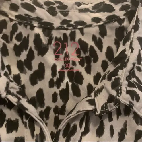 212 Collection Gray Cheetah Print Collared Pull Over 3/4 Sleeve Blouse Size XL