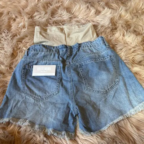 Haute Mama Denim Maternity Shorts Blue Frayed Hem Small New With Tags Size undefined
