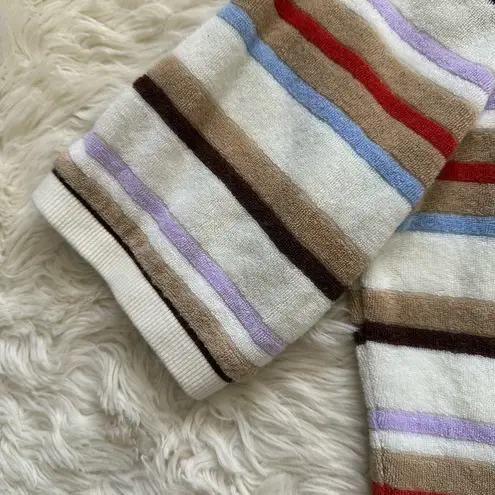 Veronica Beard Brendan Striped Short-Sleeve Cardigan Stone Khaki Multi Sz M - Image 8