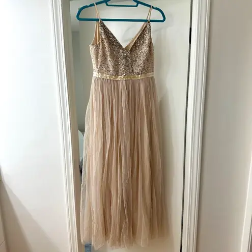 BHLDN Avery Maxi Dress, Oyster Champagne Color, Size 4