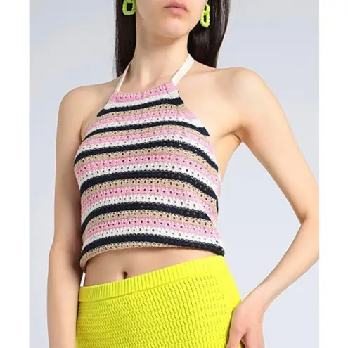 VERO MODA SHAJI COTTON BLEND KNIT HALTER TOP BIRCH STRIPES. Size M. NWOT