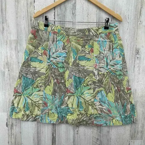 Christopher & Banks Skirt Womens 12P Green Linen Rayon Tropical Print Side Zip