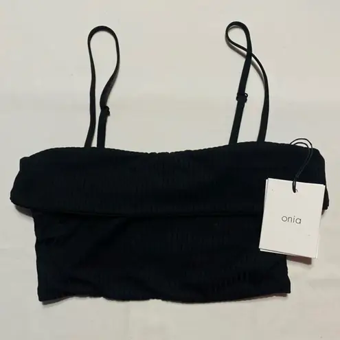 ONIA Kendra Solid Black Ribbed Cropped Square Neck Tank Bikini Top Size S NWT