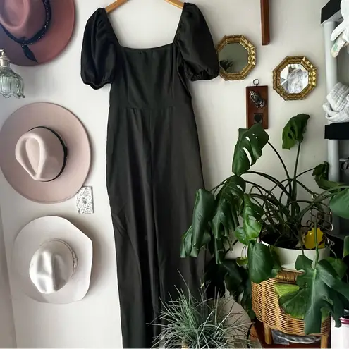 AUDREY PARKS + FRANCESCAS Maisie Puff Sleeve Jumpsuit Women's SIZE MEDIUM linen Green