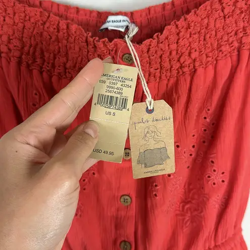 American Eagle NWT  Red Off-Shoulder‎ Button-Up Romper