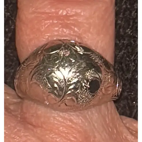 Beautiful Vintage Thailand Sterling Silver Etched Dome Ring Size 7.5