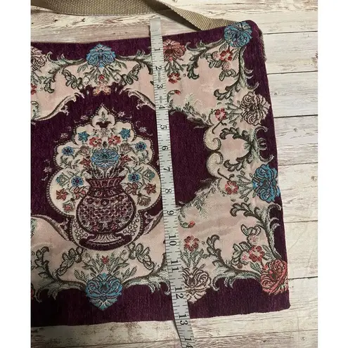 Oriental Crossbody Bag Adjustable Strap Purple Velvet Metallic Purse