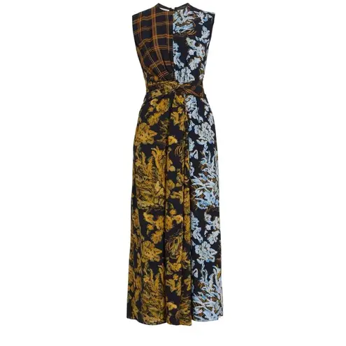 Lafayette 148 New York Mixed Media Twist Front Dress Size US 8 Golden Yellow