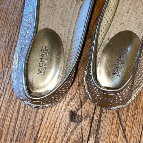 Michael Michael Kors 10M Kendrick Glitter Mesh Espadrille Flats Gold Size 10