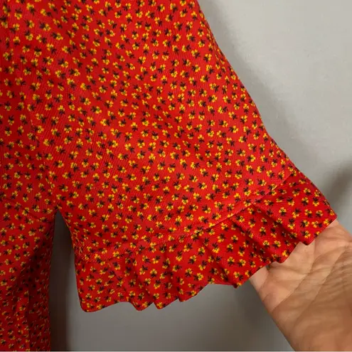 Vintage Prairie Dress 70s Calico Orange Maxi Plus Size Retro Short Sleeve Retro Orange