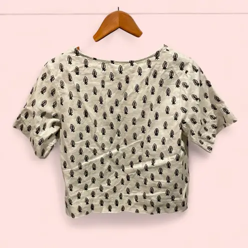 Banana Republic Cute creamy linen print crop short sleeve top  scoop neck