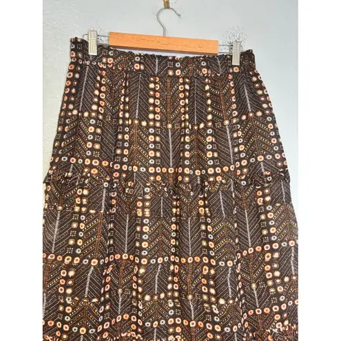 Isabel Marant Etoile Diya Tiered Maxi Skirt Size 12 Black Brown Printed