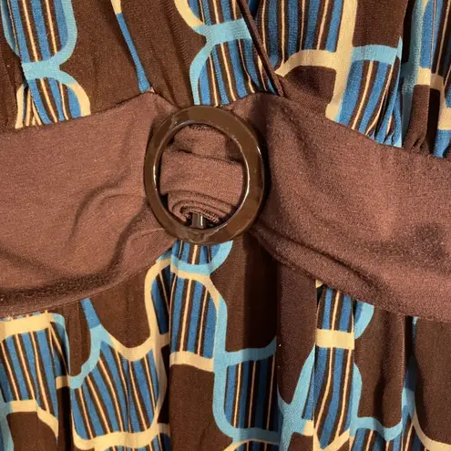 Studio 1940 XL Retro Belted Top Brown Blue V-Neck 2000s Y2K-Era Mod Style