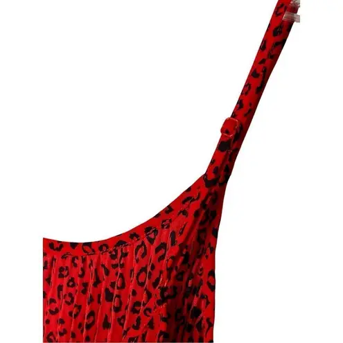 Divided Focused H & M Red Cheetah Animal Print‎ Pleated Cami Adjustable Straps Top 0 NWT thumbnail 6