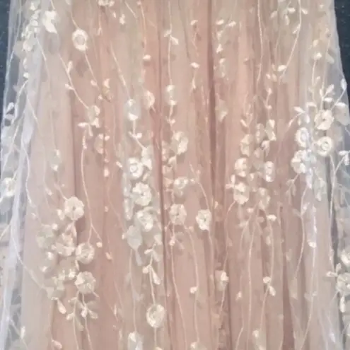 New Spaghetti Strap Embroidery Mesh Overlay Floral Maxi Dress, Sz M Size M