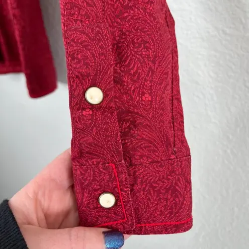 Panhandle Rough Stock Womens Western Shirt Red Embroidery Long Sleeve Pearl Snap