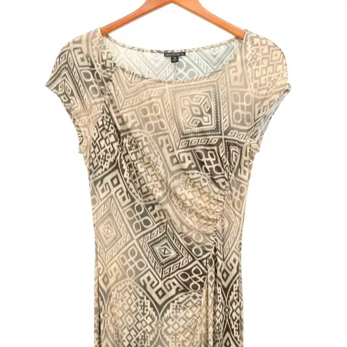 Lafayette 148 New York Geometric Knit Ruched Front Cap Sleeve Midi Dress M Tan Size M