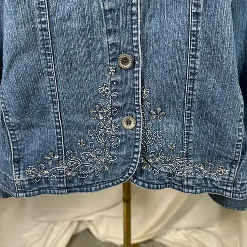 Alfred Dunner Petite Denim Jacket Embellished Button Front Size 16P