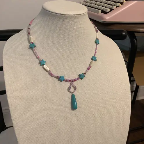 Handmade Night Pink Garden Beaded Necklace