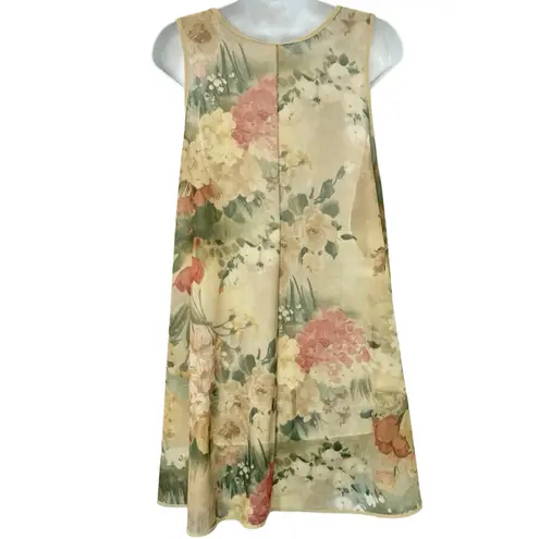 Vintage 90s Beige Pink Green Floral Roses Sheer Coquette Lingerie Dress size L Size L