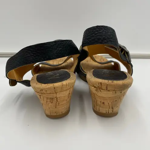 Kork-Ease Korks By Women Black Pebble Leather Chucky Cork Heel Sandals Size 8