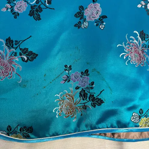 Vintage 80's Embroidered Teal Floral Top Feminine Chic Romantic, 38, W/Flaws Blue