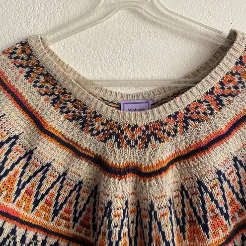 Michelle Nicole Nordic Wool Blend Tribal Sweater Poncho Boho Southwest M Orange Size M